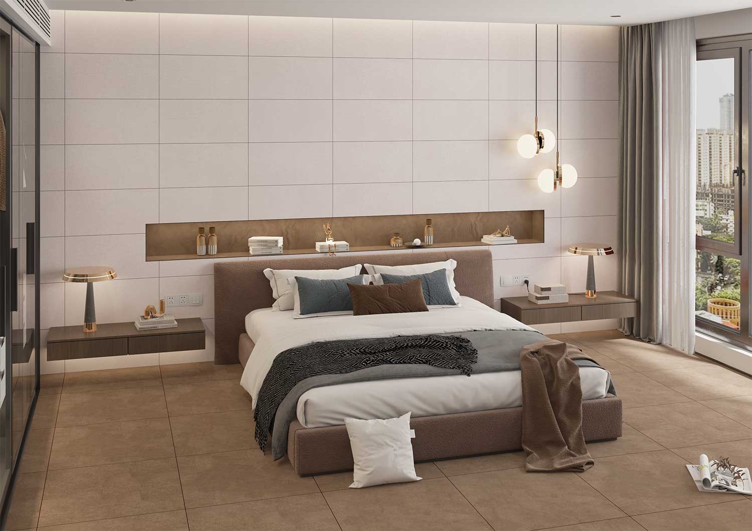 Modern bedroom with a large bed, side tables, and decorative items, Tilesshopper Tiles Shopper, modern marble floor tiles, glossy white kitchen wall tiles, matte black bathroom tiles, ceramic mosaic backsplash, outdoor patio stone tiles, geometric patterned tiles, large porcelain floor slabs, subway tiles for bathroom walls, textured gray concrete-look tiles, luxury marble-look porcelain tiles, decorative accent wall tiles, terrazzo floor tiles, wooden plank ceramic tiles, high-gloss living room tiles, mini