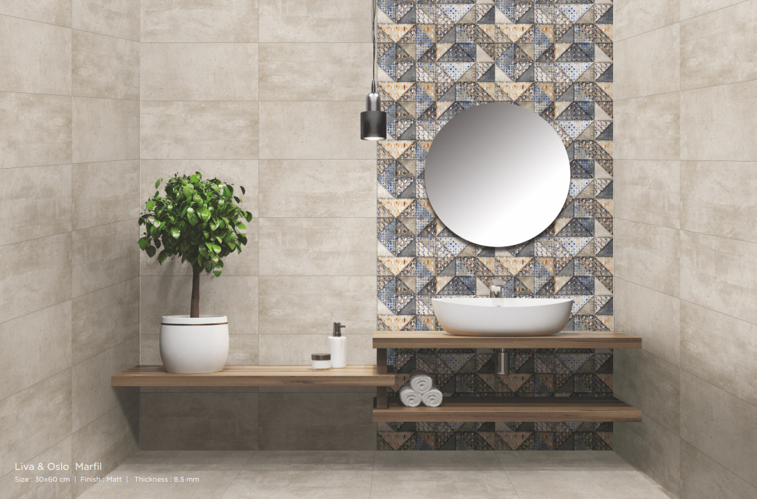Bathroom interior with a geometric tile pattern, sink, and decorative elements, Tilesshopper Tiles Shopper, modern marble floor tiles, glossy white kitchen wall tiles, matte black bathroom tiles, ceramic mosaic backsplash, outdoor patio stone tiles, geometric patterned tiles, large porcelain floor slabs, subway tiles for bathroom walls, textured gray concrete-look tiles, luxury marble-look porcelain tiles, decorative accent wall tiles, terrazzo floor tiles, wooden plank ceramic tiles, high-gloss living room