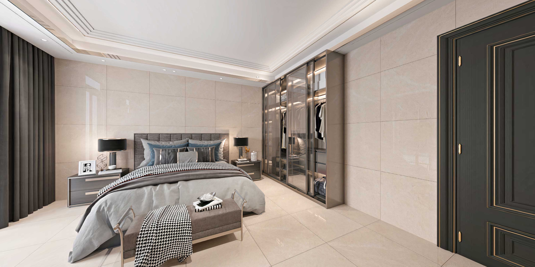 Modern bedroom with gray bedding, nightstands, and a wardrobe, Tilesshopper Tiles Shopper, modern marble floor tiles, glossy white kitchen wall tiles, matte black bathroom tiles, ceramic mosaic backsplash, outdoor patio stone tiles, geometric patterned tiles, large porcelain floor slabs, subway tiles for bathroom walls, textured gray concrete-look tiles, luxury marble-look porcelain tiles, decorative accent wall tiles, terrazzo floor tiles, wooden plank ceramic tiles, high-gloss living room tiles, minimalis
