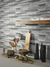 Kitchen with geometric tile pattern on the wall, wooden shelves, and various kitchen items, Tilesshopper Tiles Shopper, modern marble floor tiles, glossy white kitchen wall tiles, matte black bathroom tiles, ceramic mosaic backsplash, outdoor patio stone tiles, geometric patterned tiles, large porcelain floor slabs, subway tiles for bathroom walls, textured gray concrete-look tiles, luxury marble-look porcelain tiles, decorative accent wall tiles, terrazzo floor tiles, wooden plank ceramic tiles, high-gloss