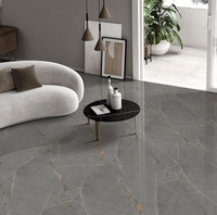 Modern living room with gray marble flooring, white sofa, and black coffee table.